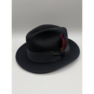 Vtg Mallory by Stetson The Frederick Black Wool Felt Fedora Hat Sz 7 1/4 Classic